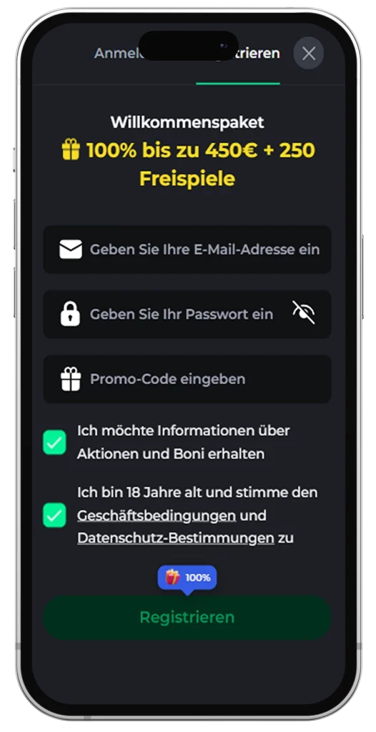 Registrierung auf Bet On Red App