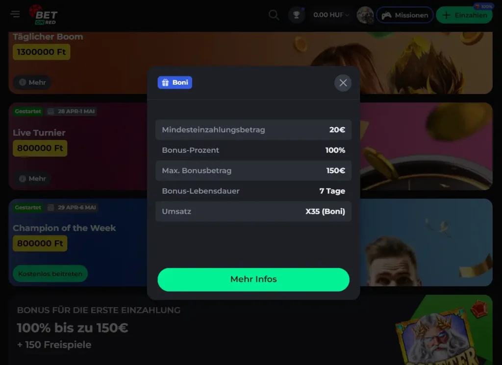 Bedingungen für einen Bonus mit Promo-Code