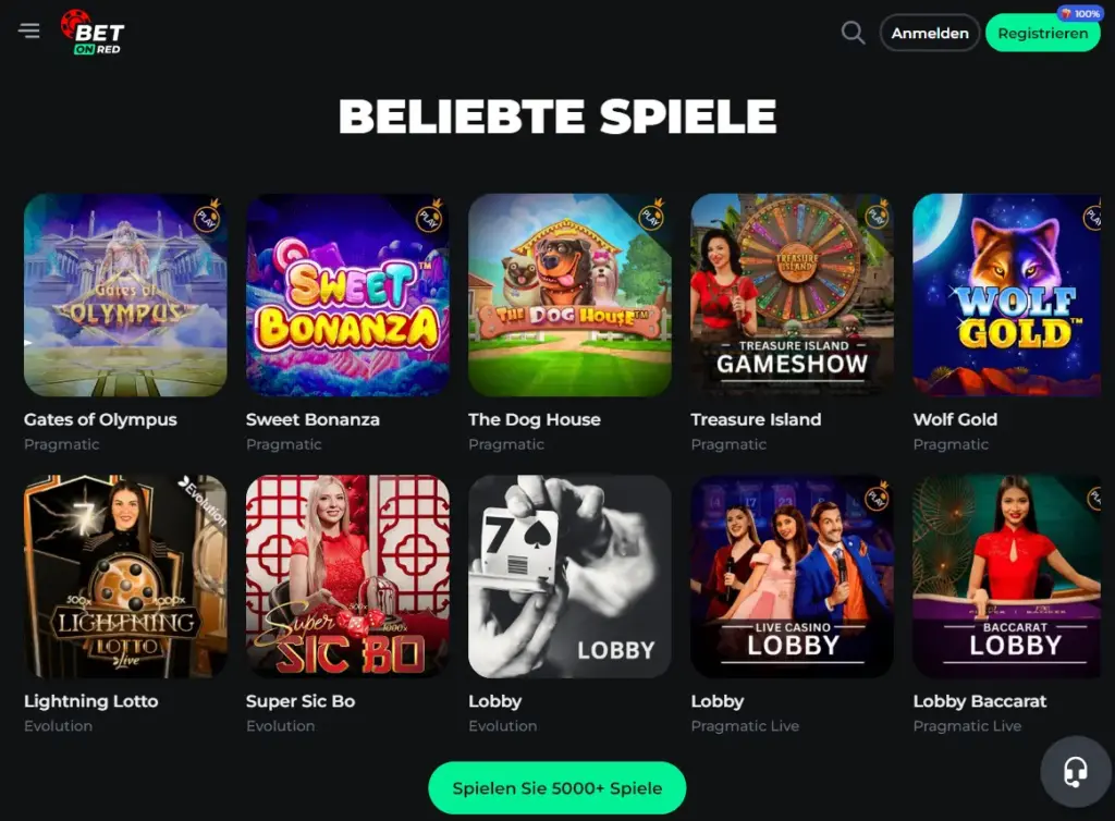 Beliebte Spiele auf BetOnRed Casino